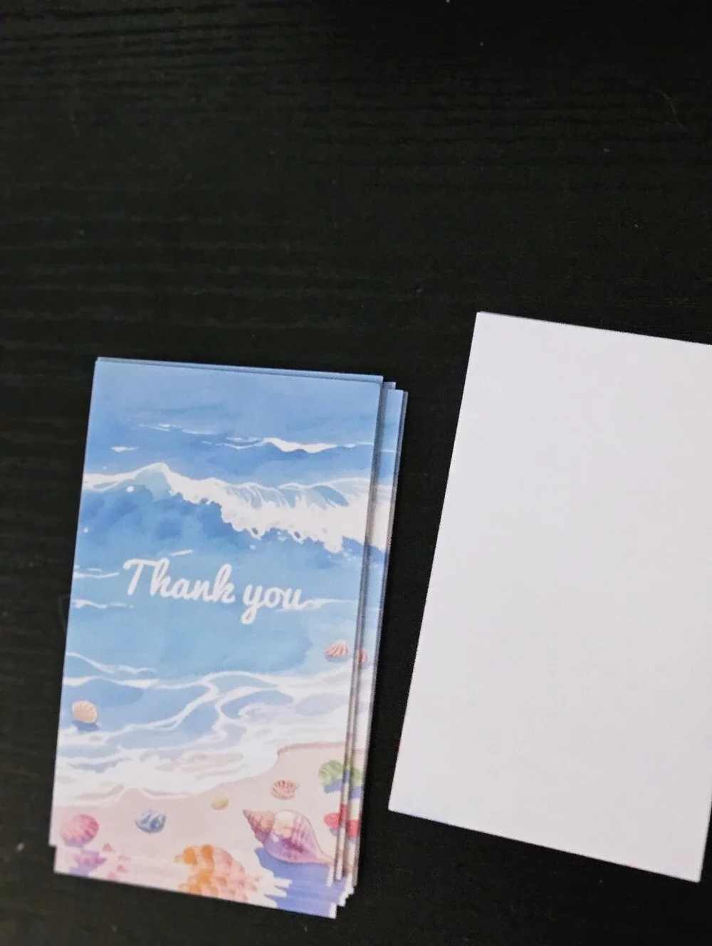Beach Wave Thank You Cards - Blue & Pastel Seashell Design